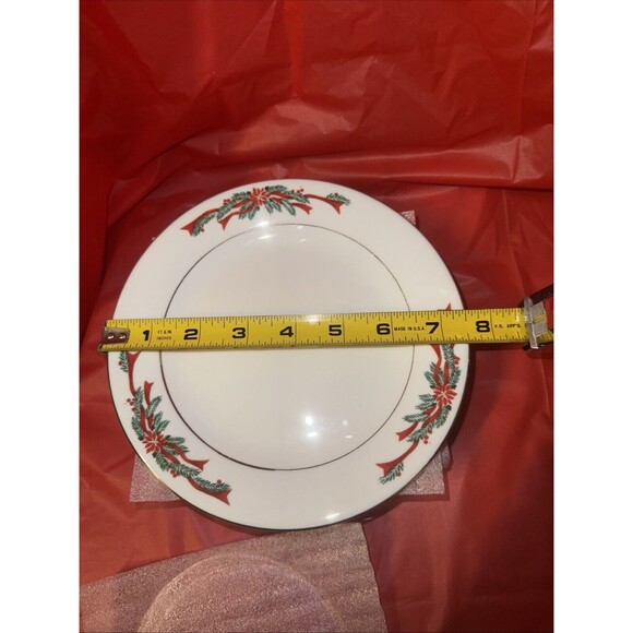 (4) Tienshan Poinsettia and Red Ribbons Dessert Plate 7.5” Christmas Fine China - Picture 6 of 6